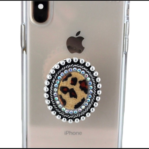 Accessories - Boutique -  CRYSTAL TRIMMED LEOPARD  CELL PHONE GRIP COVER